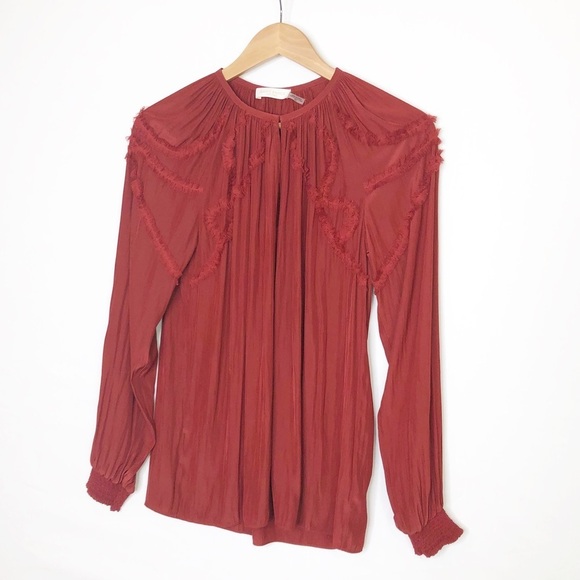 Ramy Brook Burgundy, red silk keyhole, front blouse - Picture 6 of 8